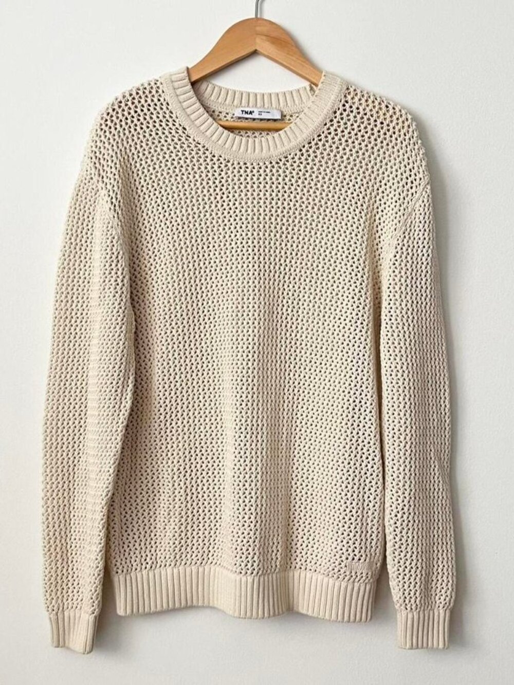 Tna Aritzia Women's Organic Cotton Open Knit Crochet Sweater Ivory XS Boho